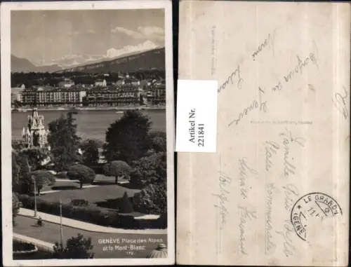 221841,Geneve Genf Place des Alpes et le Mont-Blanc Brunswick-Denkmal