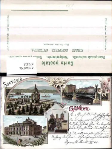 277433,Litho AK Geneve Genf Les mouettes Brücke Monument Brunswick Le theatre St. Pierre Mehrbildkarte