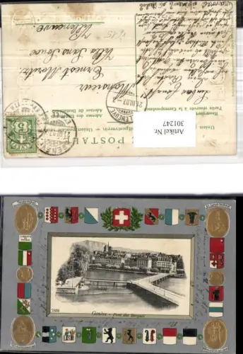 301247,Präge Litho Genf Geneve Pont des Bergues Brücke Wappen pub H. Guggenheim 7425