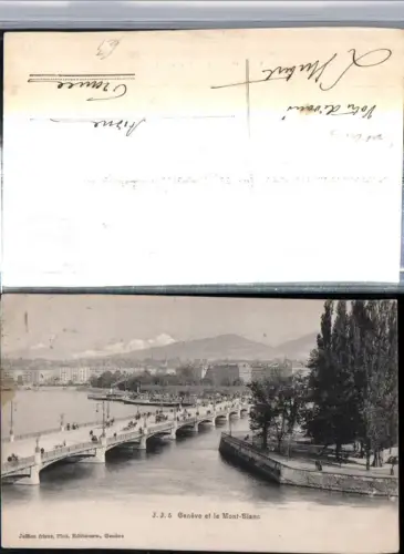 309694,Geneve Genf Teilansicht Brücke Mont-Blanc Bergkulisse