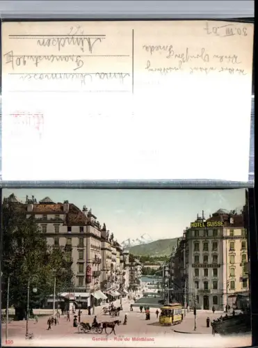 309709,Geneve Genf Rue du Mont-Blanc Straßenansicht Straßenbahn Hotel Suisse