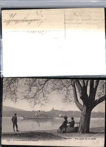 309714,Geneve Genf Vue prise de la Jetee Dampfer Sitzbank Frau m. Schirm