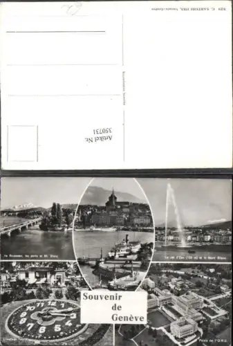 350731,Geneve Genf Teilansicht Dampfer Blumenuhr Brücke Palais de l'O.N.U. Mehrbildkarte