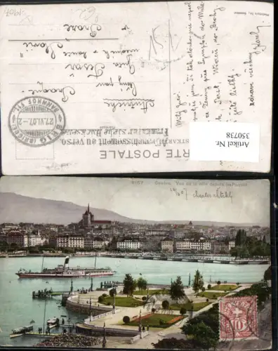 350738,Geneve Genf vue de la ville depuis les Paquis Teilansicht Dampfer