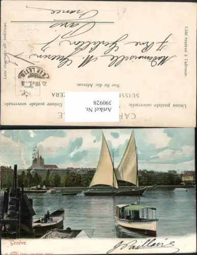 390928,Geneve Genf Teilansicht Segelboot Boot