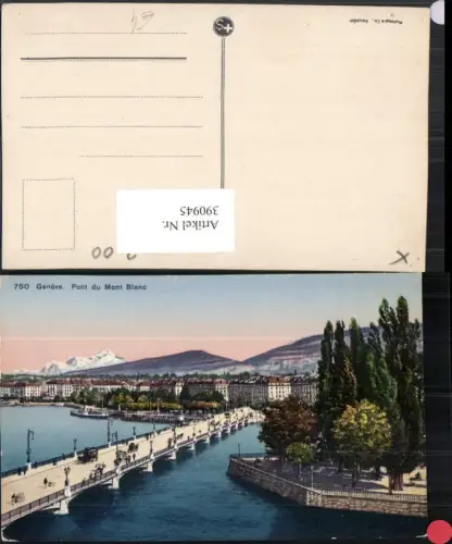 390945,Geneve Genf Pont du Mont-Blanc Teilansicht Brücke Bergkulisse
