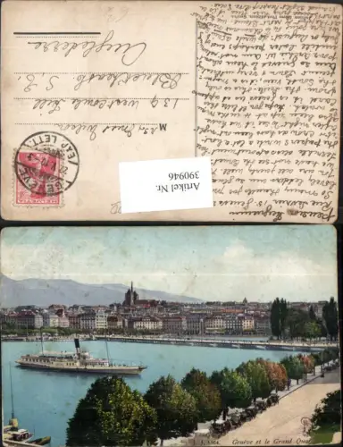 390946,Geneve Genf et le Grand Quai Teilansicht Dampfer