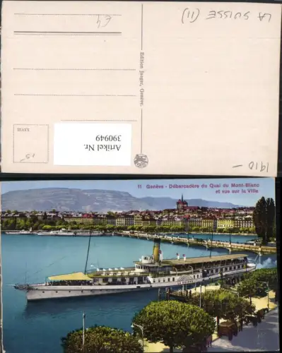 390949,Geneve Genf Debarcadere du Quai Mont-Blanc et vue sur la Ville Teilansicht Dampfer Suisse