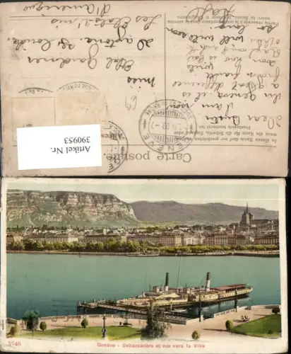 390953,Geneve Genf Debarcadere et vue vers la Ville Teilansicht Dampfer