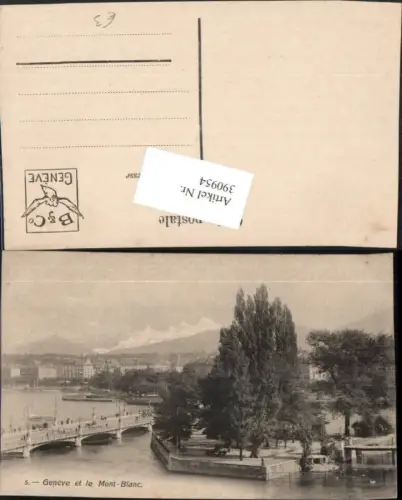 390954,Geneve Genf et le Mont-Blanc Teilansicht Insel Brücke Bergkulisse