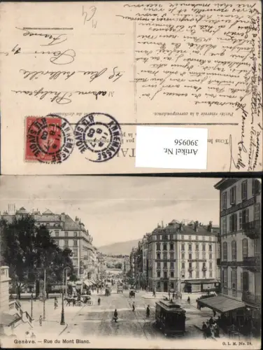 390956,Geneve Genf Rue du Mont-Blanc Straßenansicht Straßenbahn Hotel Suisse