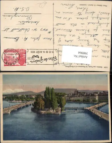 390964,Geneve Genf Les Ponts Ile Rousseau et le Mont-Blanc Insel Brücken