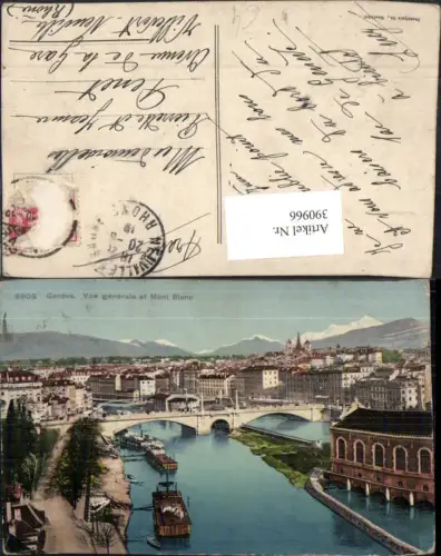 390966,Geneve Genf Vue generale et Mont-Blanc Teilansicht Brücke