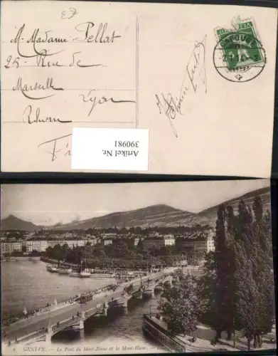 390981,Geneve Genf Le Pont du Mont-Blanc et le Mont-Blanc Teilansicht Brücke