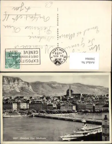 390984,Geneve Genf Vue Generale Teilansicht Brücke Dampfer
