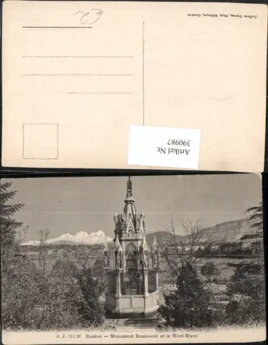 390987,Geneve Genf Monument Brunswick et le Mont-Blanc Bergkulisse