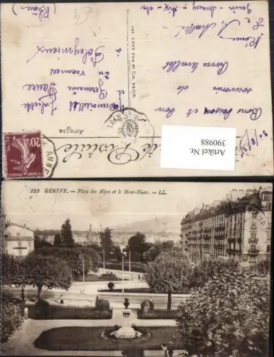 390988,Geneve Genf Place des Alpes et le Mont-Blanc Denkmal Büste