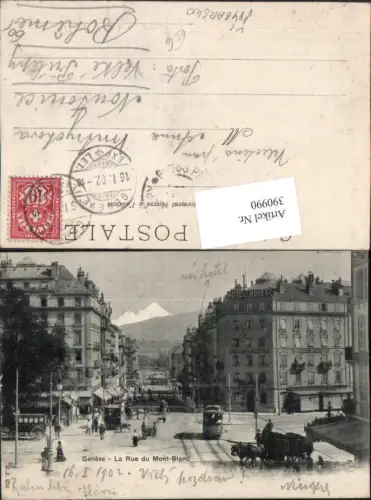 390990,Geneve Genf La Rue du Mont-Blanc Straßenansicht Straßenbahn Hotel Suisse