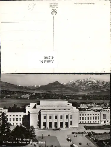412701,Geneve Genf Le Palais des Nations et le Mont-Blanc Gebäude Bergkulisse