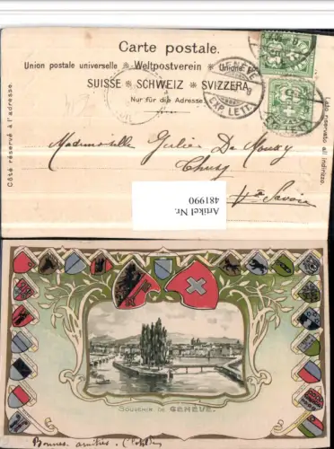 481990,Litho Geneve Genf Teilansicht Insel Passepartout Wappen