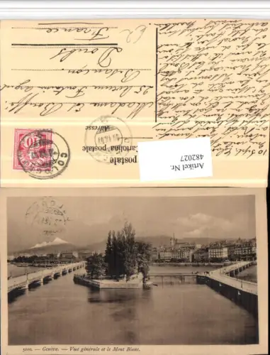 482027,Geneve Genf Vue generale et le Mont Blanc Teilansicht Insel Brücke