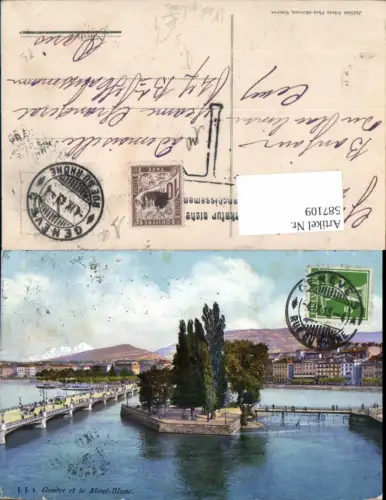 587109,Geneve et le Mont Blanc Genf Switzerland Stempel Nachgebühr