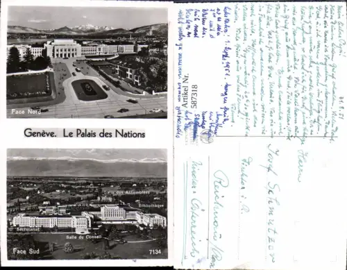 587318,Mehrbild Ak Geneve Genf Le Palais des Nations Face Nord u. Face Sud Switzerland