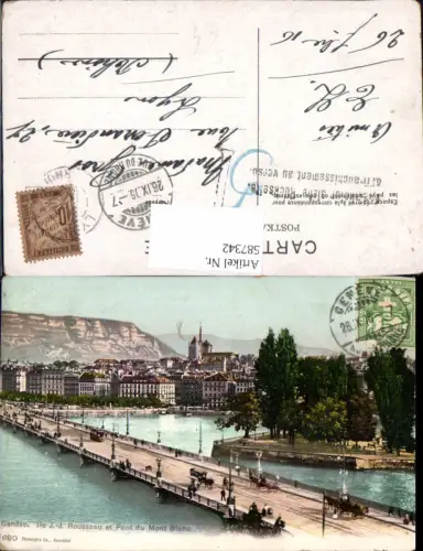587342,Geneve Genf Ile de J. J. Rousseau et Pont du Mont Blanc Brücke Switzerland Stempel Nachgebühr