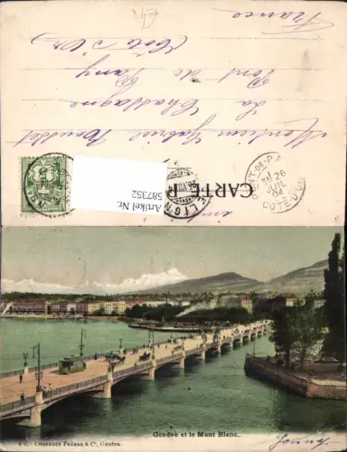 587352,Geneve Genf et le Mont Blanc Brücke Straßenbahn Switzerland