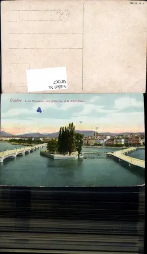 587367,Geneve Genf L Ile Rousseau vue generale et la Mont Blanc Switzerland