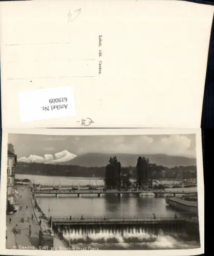 619009,Foto Ak Geneve Genf Quai des Bergues et les Ponts Brücke Straßenbahn