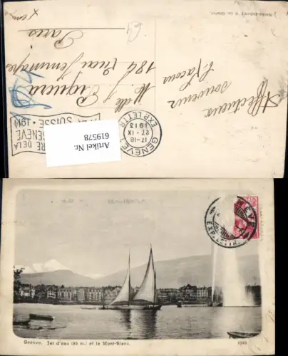 619578,Geneve Genf Jet d Eau et le Mont Blanc Segelboote Fontäne