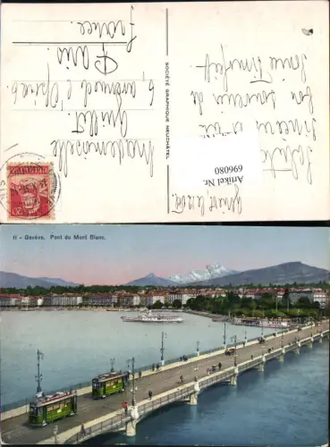 696080 Genf Geneve Pont Brücke Mont Blanc Straßenbahn