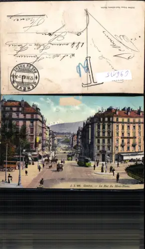 696175 Genf Geneve La rue du Mont Blanc Straßenbahn