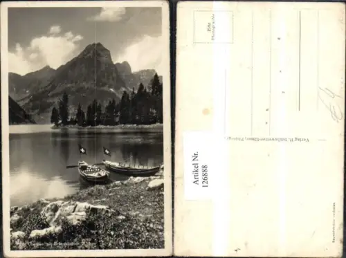 126888,Obersee Brünnelistock Oberseetal Ansicht Berg m. See Booten Kt. Glarus