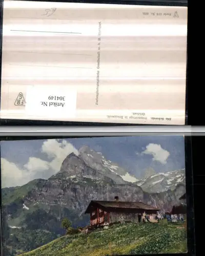 304149,Braunwald Almhütte m. Ortstock Bergkulisse Kt Glarus