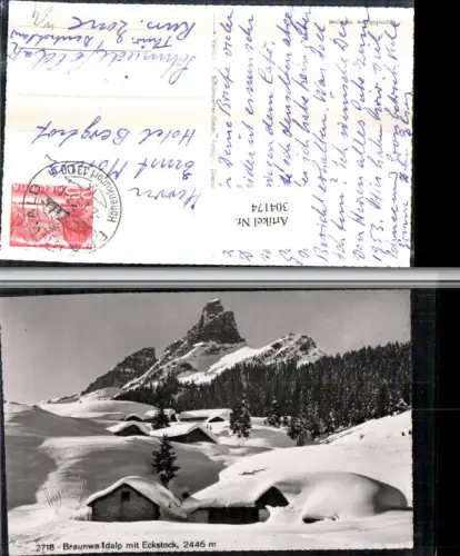 304174,Braunwald Braunwaldalp m. Eckstock Almhütten Bergkulisse Winterbild Kt Glarus