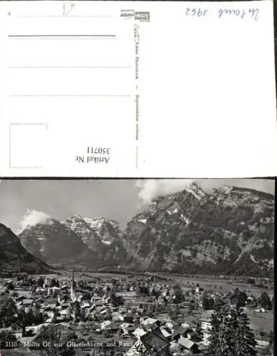 350711,Mollis Totale m. Glärnischkette u. Rauti Bergkulisse Kt Glarus