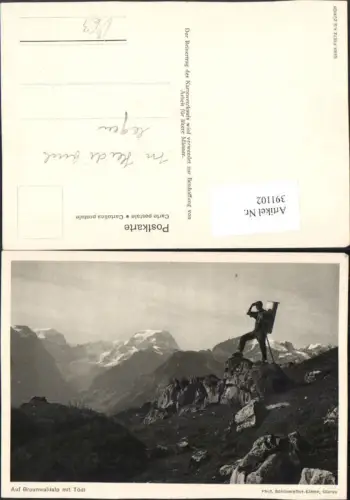 391102,Auf Braunwaldalp mit Tödi b. Braunwald Bergkulisse Wanderer Kt Glarus