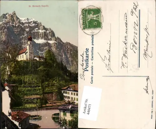 440471,St. Michaels Kapelle Bergkulisse Kt Glarus