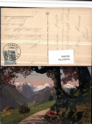 482060,Braunwald Wegpartie Bergkulisse Kt Glarus