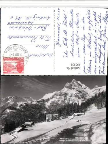 495531,Braunwald Hotel Niederschlacht geg. Ortstock Bergkulisse Kt Glarus