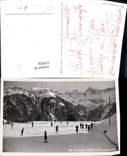 619056,Foto Ak Braunwald Eisbahn m. Hausstockkette Eislaufen Wintersport