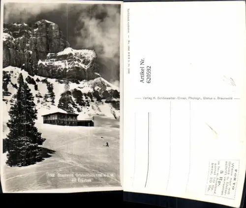 620592,Foto Ak Braunwald Ortstockhaus m. Eckstock Wintersport