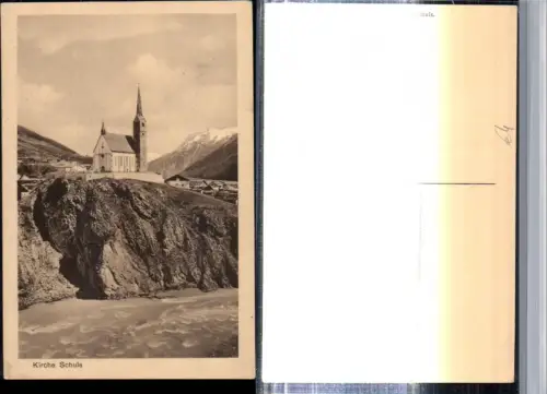 309677,Kirche Schuls Scuol Bergkulisse Kt Graubünden