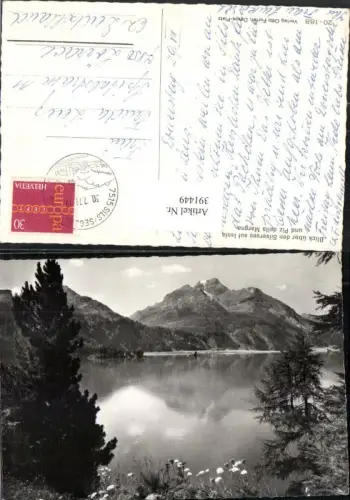 391449,Blick über den Silsersee See auf Isola u. Piz della Margna Bergkulisse Kt Graubünden