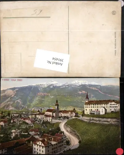 391454,Chur Totale Kirche Bergkulisse Kt Graubünden