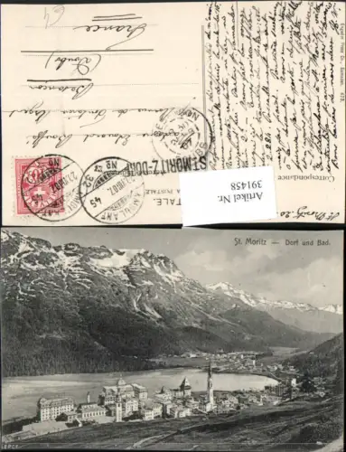 391458,St. Moritz Dorf und Bad Totale Bergkulisse Kt Graubünden