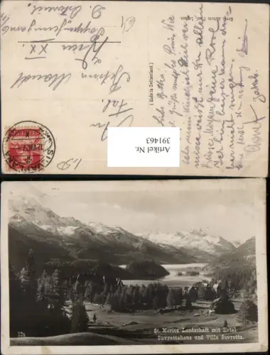 391463,St. Moritz Landschaft m. Hotel Suvrettahaus u. Villa Suvretta Bergkulisse Kt Graubünden