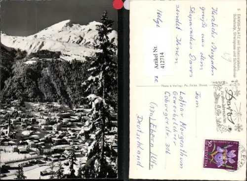 412714,Davos Platz Totale m. Schatzalp Bergkulisse Winterbild Kt Graubünden